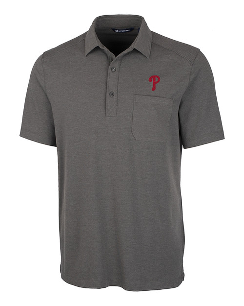 Philadelphia Phillies Cutter & Buck Advantage Tri-Blend Jersey Mens Pocket Polo Elemental Grey Heather Mannequin