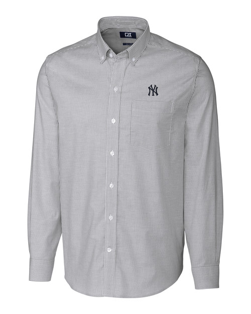 New York Yankees Cutter Buck Stretch Oxford Stripe Mens Long Sleeve Dress Shirt Cutter Buck