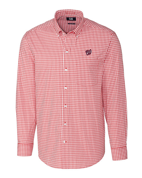 Washington Nationals Cutter & Buck Easy Care Stretch Gingham Mens Long Sleeve Dress Shirt Cardinal Red Mannequin