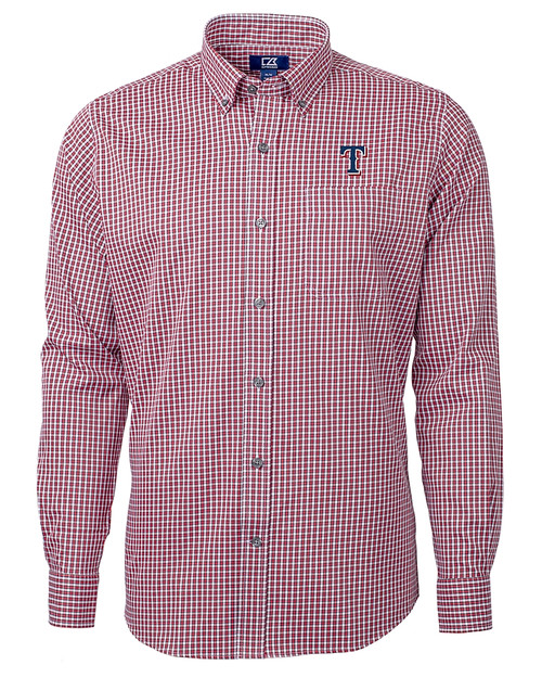 Texas Rangers Cutter & Buck Versatech Multi Check Stretch Mens Long Sleeve Dress Shirt Red Mannequin