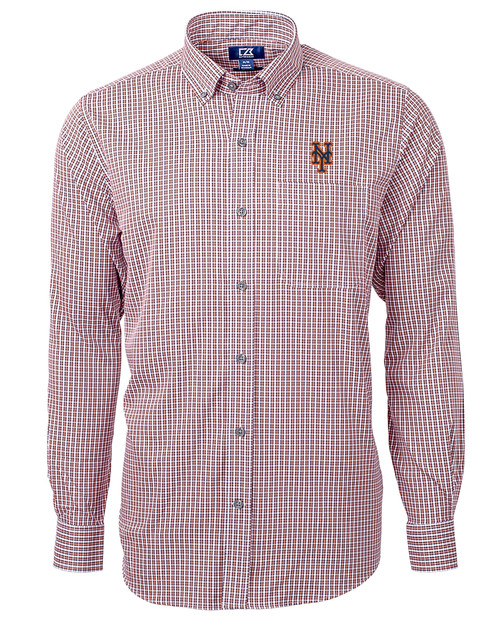 New York Mets Cutter & Buck Versatech Multi Check Stretch Mens Long Sleeve Dress Shirt College Orange Mannequin