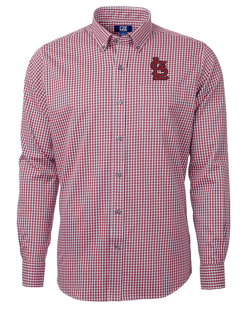 St. Louis Cardinals- Cutter & Buck Versatech Multi Check Stretch Mens Long Sleeve Dress Shirt Red Mannequin