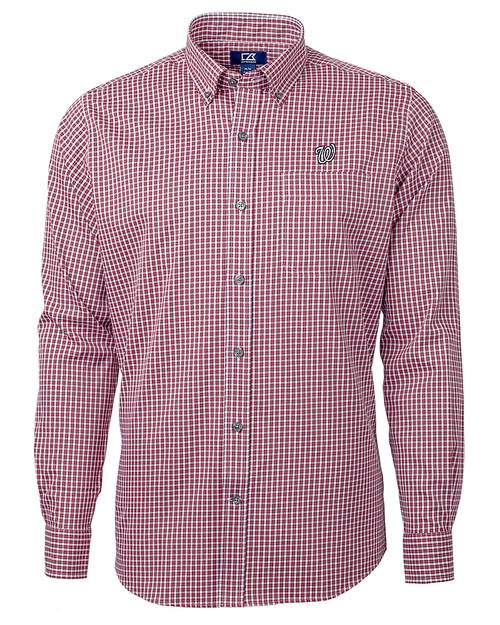 Washington Nationals Cutter & Buck Versatech Multi Check Stretch Mens Long Sleeve Dress Shirt Red Mannequin