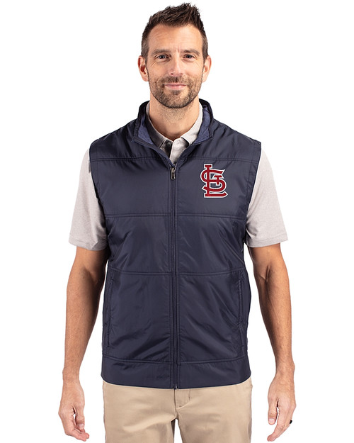 St. Louis Cardinals- Cutter & Buck Stealth Hybrid Quilted Mens Big and Tall Windbreaker Vest Liberty Navy Front