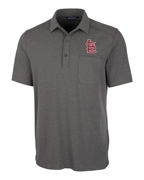 St. Louis Cardinals- Cutter & Buck Advantage Tri-Blend Jersey Mens Big and Tall Pocket Polo Elemental Grey Heather Mannequin
