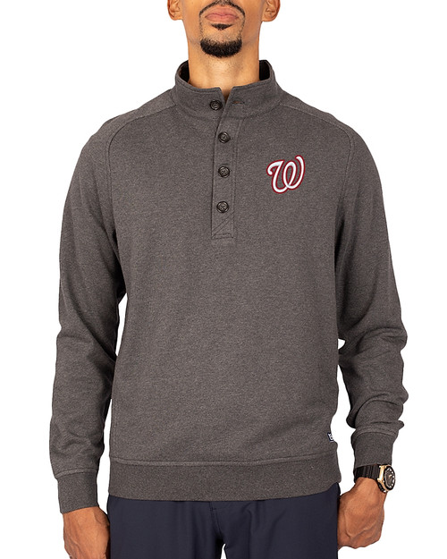 Washington Nationals Cutter & Buck Saturday Cotton Blend Mens Big and Tall  Mock Pullover Sweatshirt Charcoal Heather Front