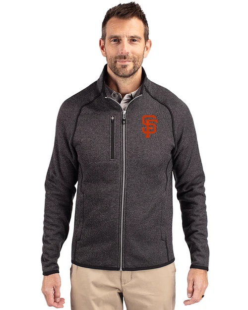 San Francisco Giants Cutter & Buck Mainsail Sweater-Knit Mens Big and Tall Full Zip Jacket Charcoal Heather Front