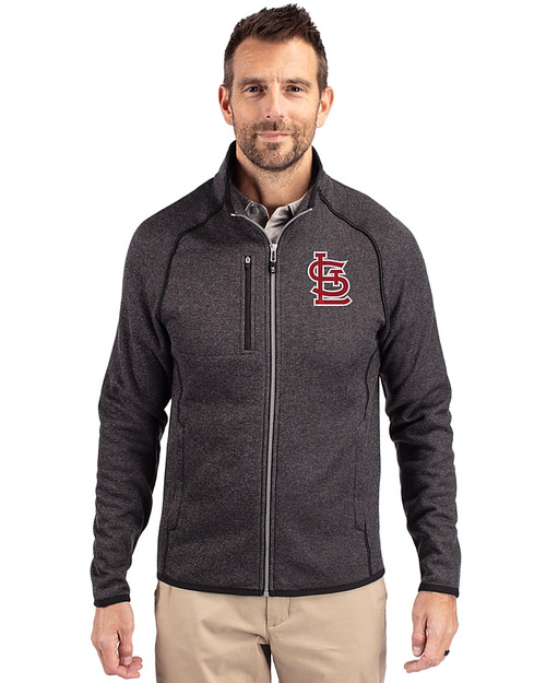 St. Louis Cardinals- Cutter & Buck Mainsail Sweater-Knit Mens Big and Tall Full Zip Jacket Charcoal Heather Front