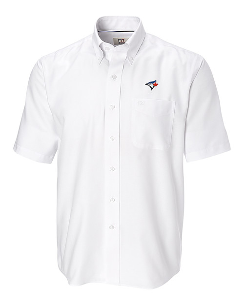 Toronto Blue Jays Cutter & Buck Epic Easy Care Nailshead Mens Big and Tall Short Sleeve Dress Shirt White Mannequin