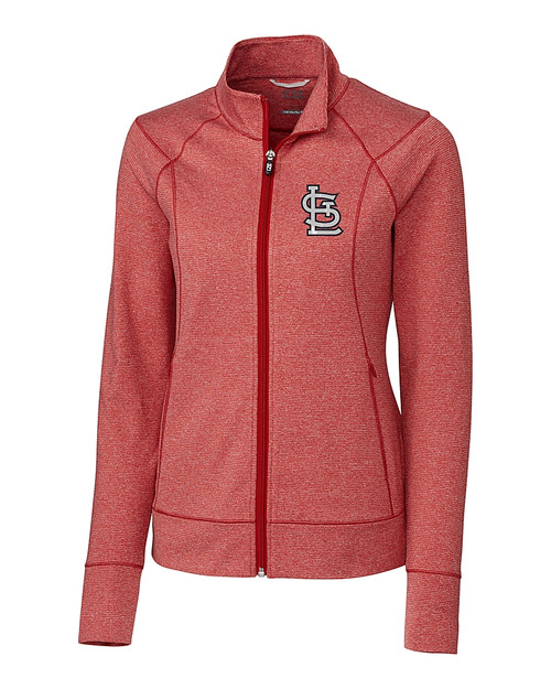 St. Louis Cardinals- Cutter & Buck Shoreline Heathered Womens Full Zip Jacket Cardinal Red Heather Mannequin