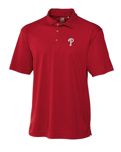 Philadelphia Phillies Cutter & Buck CB Drytec Genre Textured Solid Mens Big and Tall Polo Cardinal Red Mannequin