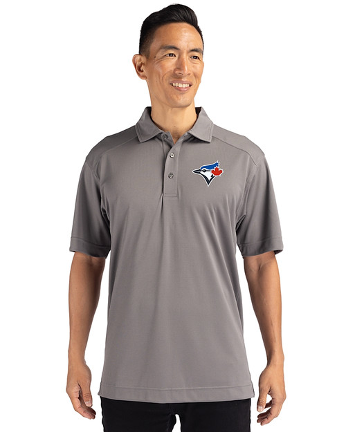Toronto Blue Jays Cutter & Buck CB Drytec Genre Textured Solid Mens Big and Tall Polo Elemental Grey Front