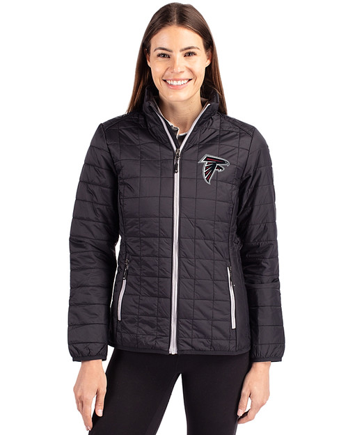 Atlanta Falcons Cutter & Buck Rainier PrimaLoft®  Womens Eco Insulated Full Zip Puffer Jacket Black Front