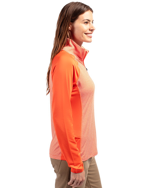 Miami Dolphins Cutter & Buck Forge Tonal Stripe Stretch Half Zip Womens Top College Orange Side