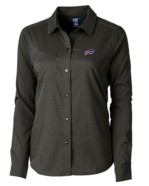 Buffalo Bills Cutter & Buck Versatech Geo Dobby Stretch Womens Long Sleeve Dress Shirt Black Mannequin