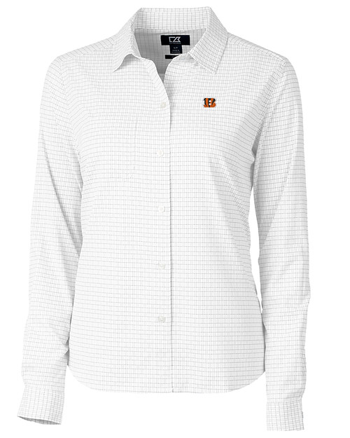 Cincinnati Bengals Cutter & Buck Versatech Tattersall Stretch Womens Long Sleeve Dress Shirt Charcoal Mannequin