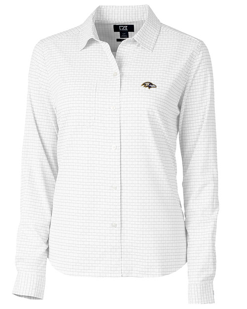 Baltimore Ravens Cutter & Buck Versatech Tattersall Stretch Womens Long Sleeve Dress Shirt Charcoal Mannequin