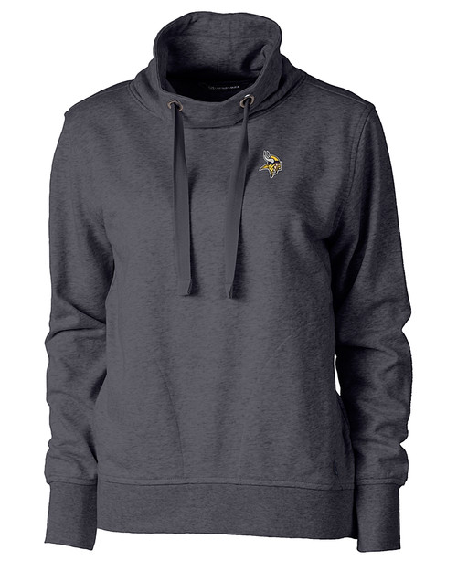 Minnesota Vikings Cutter & Buck Saturday Cotton Blend Womens Funnel Neck Sweatshirt Charcoal Heather Mannequin