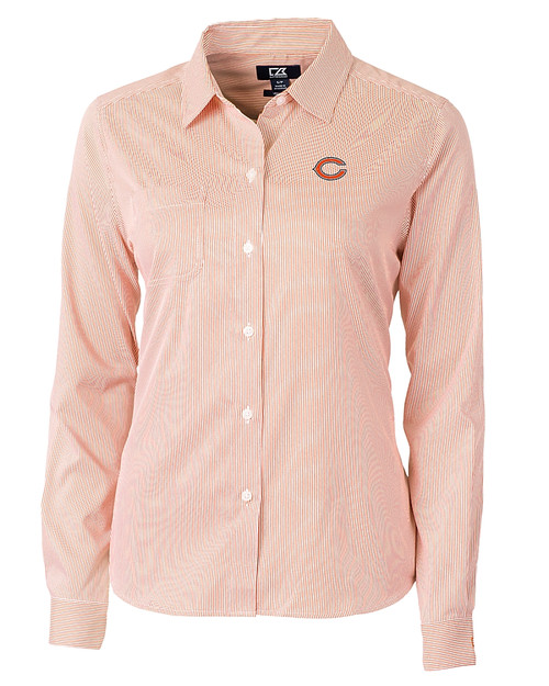 Chicago Bears - Cutter & Buck Versatech Pinstripe Stretch Womens Long Sleeve Dress Shirt College Orange Mannequin