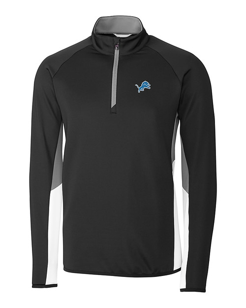 Detroit Lions Cutter & Buck Traverse Colorblock Stretch Quarter Zip Mens Pullover Black Mannequin