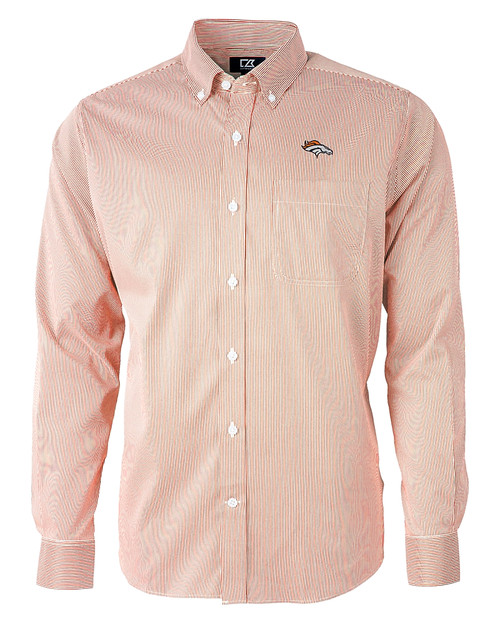 Denver Broncos Cutter & Buck Versatech Pinstripe Stretch Mens Long Sleeve Dress Shirt College Orange Mannequin