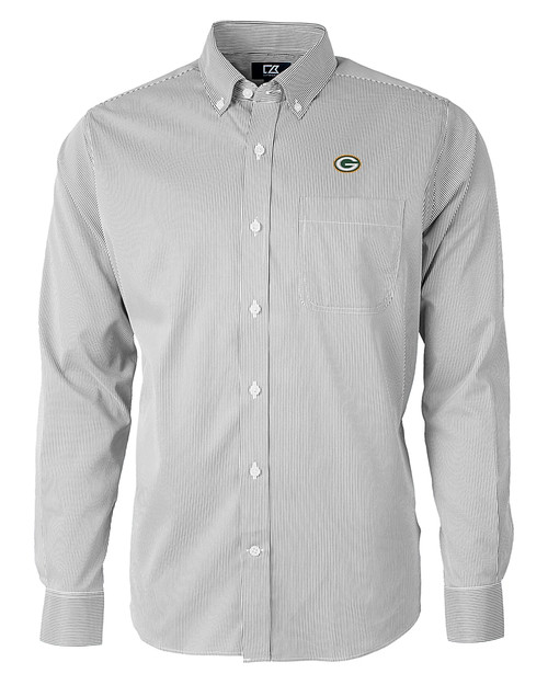 Green Bay Packers Cutter & Buck Versatech Pinstripe Stretch Mens Long Sleeve Dress Shirt Black Mannequin