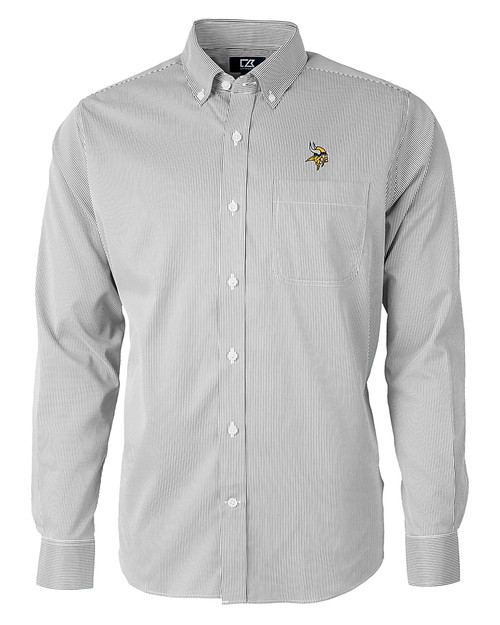 Minnesota Vikings Cutter & Buck Versatech Pinstripe Stretch Mens Long Sleeve Dress Shirt Black Mannequin