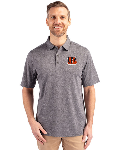 Cincinnati Bengals Cutter & Buck Forge Heathered Stretch Mens Polo Charcoal Heather Front