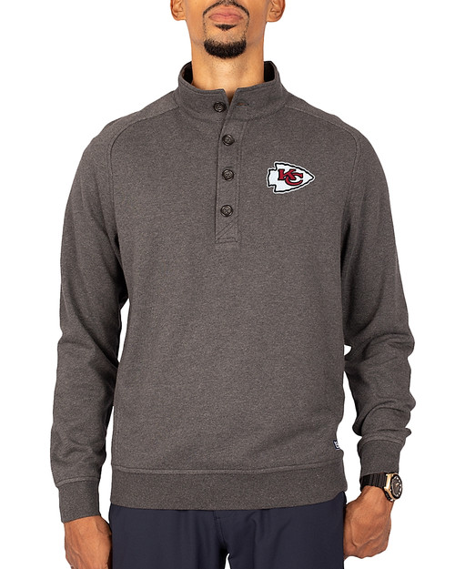 Kansas City Chiefs Cutter & Buck Saturday Cotton Blend Mens Mock Pullover Sweatshirt Charcoal Heather Front