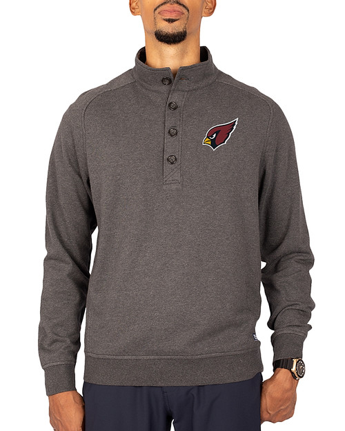 Arizona Cardinals Cutter & Buck Saturday Cotton Blend Mens Mock Pullover Sweatshirt Charcoal Heather Front