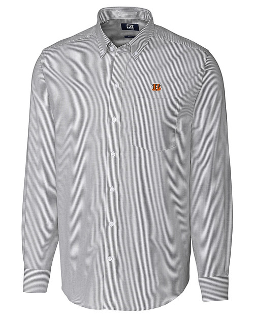 Cincinnati Bengals Cutter & Buck Versatech Tattersall Stretch Mens Long Sleeve Dress Shirt Charcoal Mannequin
