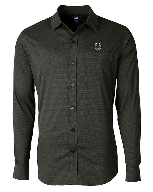 Indianapolis Colts Cutter & Buck Versatech Geo Dobby Stretch Mens Long Sleeve Dress Shirt Black Mannequin