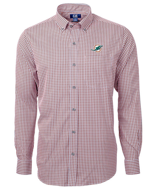 Miami Dolphins Cutter & Buck Versatech Multi Check Stretch Mens Long Sleeve Dress Shirt College Orange Mannequin