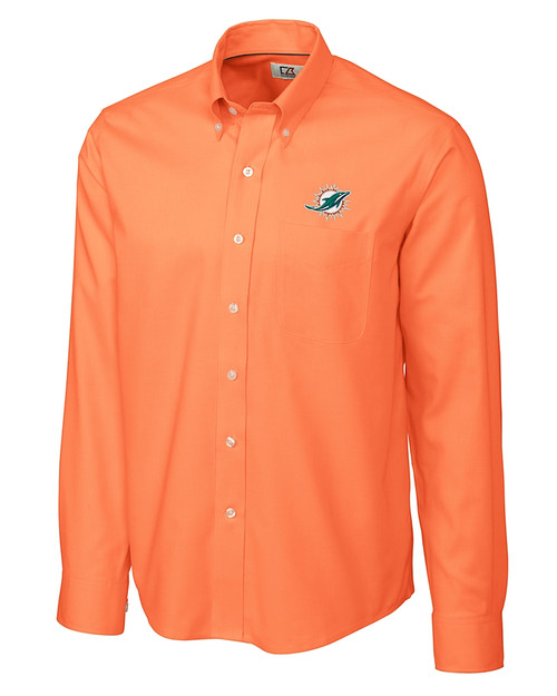 Miami Dolphins Cutter & Buck Epic Easy Care Nailshead Mens Long Sleeve Dress Shirt College Orange Mannequin