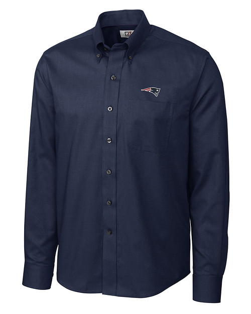 New England Patriots Cutter & Buck Epic Easy Care Nailshead Mens Long Sleeve Dress Shirt Navy Blue Mannequin