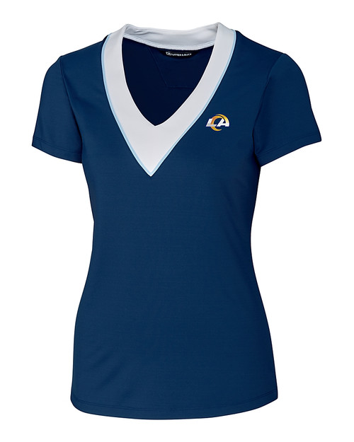 Los Angeles Rams Cutter & Buck Womens Pathway V-Neck Tee Indigo Mannequin