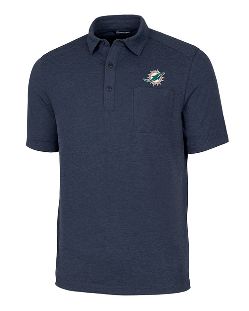 Miami Dolphins Cutter & Buck Advantage Tri-Blend Jersey Mens Big and Tall Pocket Polo Liberty Navy Heather Mannequin