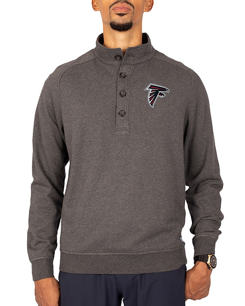 Atlanta Falcons Cutter & Buck Saturday Cotton Blend Mens Big and Tall  Mock Pullover Sweatshirt Charcoal Heather Front