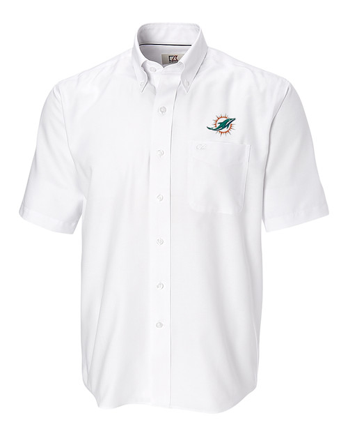 Miami Dolphins Cutter & Buck Epic Easy Care Nailshead Mens Big and Tall Short Sleeve Dress Shirt White Mannequin