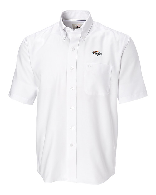 Denver Broncos Cutter & Buck Epic Easy Care Nailshead Mens Big and Tall Short Sleeve Dress Shirt White Mannequin