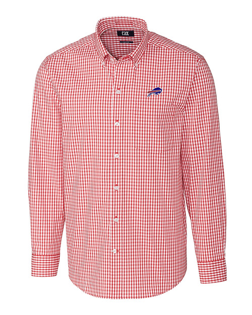 Buffalo Bills Cutter & Buck Easy Care Stretch Gingham Mens Big and Tall Long Sleeve Dress Shirt Cardinal Red Mannequin