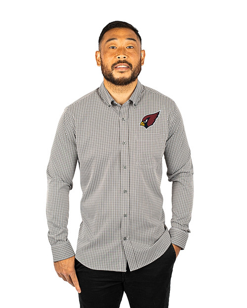 Arizona Cardinals Cutter & Buck Versatech Multi Check Stretch Mens Big and Tall Long Sleeve Dress Shirt Black Front