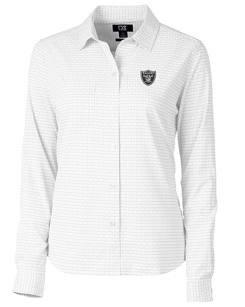 Las Vegas Raiders Cutter & Buck Versatech Tattersall Stretch Womens Long Sleeve Dress Shirt Charcoal Mannequin