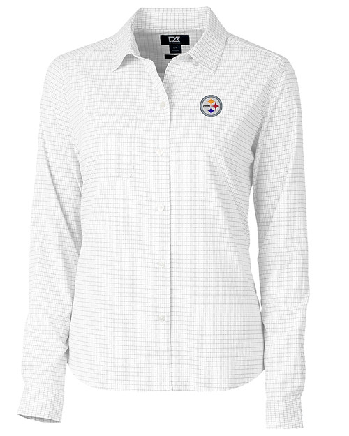 Pittsburgh Steelers Cutter & Buck Versatech Tattersall Stretch Womens Long Sleeve Dress Shirt Charcoal Mannequin