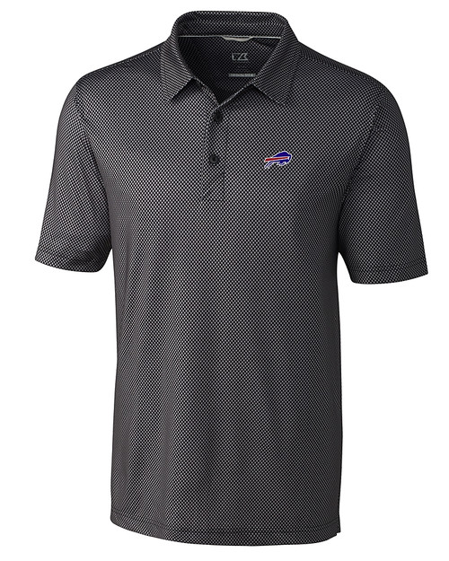Buffalo Bills Cutter & Buck Pike Mini Pennant Print Stretch Mens Big and Tall Polo Black Mannequin