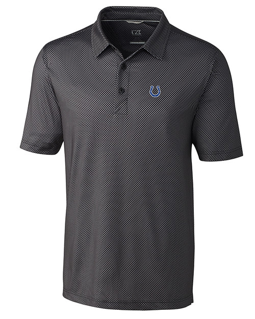 Indianapolis Colts Cutter & Buck Pike Mini Pennant Print Stretch Mens Big and Tall Polo Black Mannequin