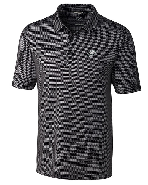 Philadelphia Eagles Cutter & Buck Pike Mini Pennant Print Stretch Mens Big and Tall Polo Black Mannequin