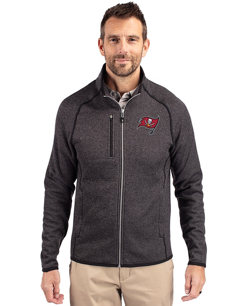 Tampa Bay Buccaneers Cutter & Buck Mainsail Sweater-Knit Mens Big and Tall Full Zip Jacket Charcoal Heather Front
