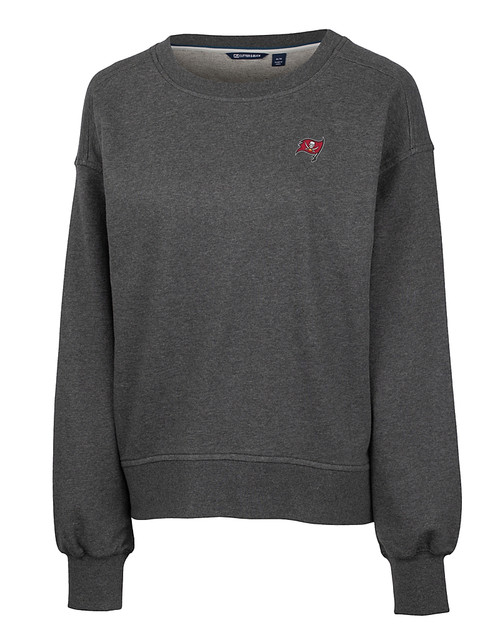 Tampa Bay Buccaneers Cutter & Buck Saturday Cotton Blend Womens Crew Neck Sweatshirt Charcoal Heather Mannequin