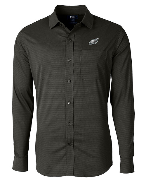 Philadelphia Eagles Cutter & Buck Versatech Geo Dobby Stretch Mens Big and Tall Long Sleeve Dress Shirt Black Mannequin